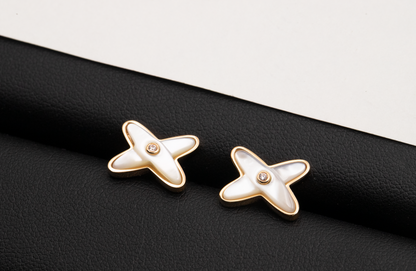 [Olivia JW]JEUX DE WHITE MOP ROSE GOLD DIAMOND EARRINGS