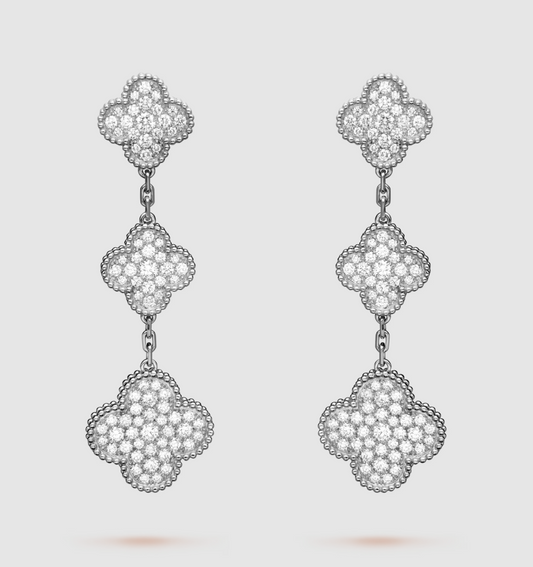 [Olivia JW]CLOVER 3 MOTIF DIAMOND SILVER DROP EARRINGS