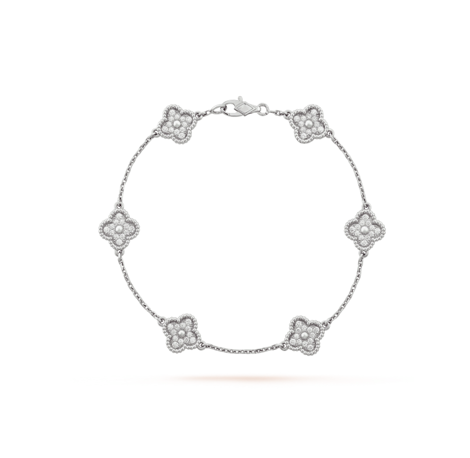 [Everoly JW]Silberarmband mit Kleeblatt-Motiv und 6 Diamanten