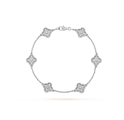 [Everoly JW]Silberarmband mit Kleeblatt-Motiv und 6 Diamanten