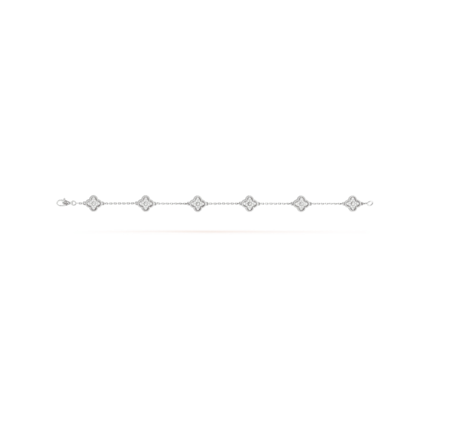[Everoly JW]Silberarmband mit Kleeblatt-Motiv und 6 Diamanten