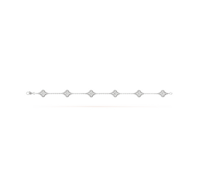 [Everoly JW]Silberarmband mit Kleeblatt-Motiv und 6 Diamanten