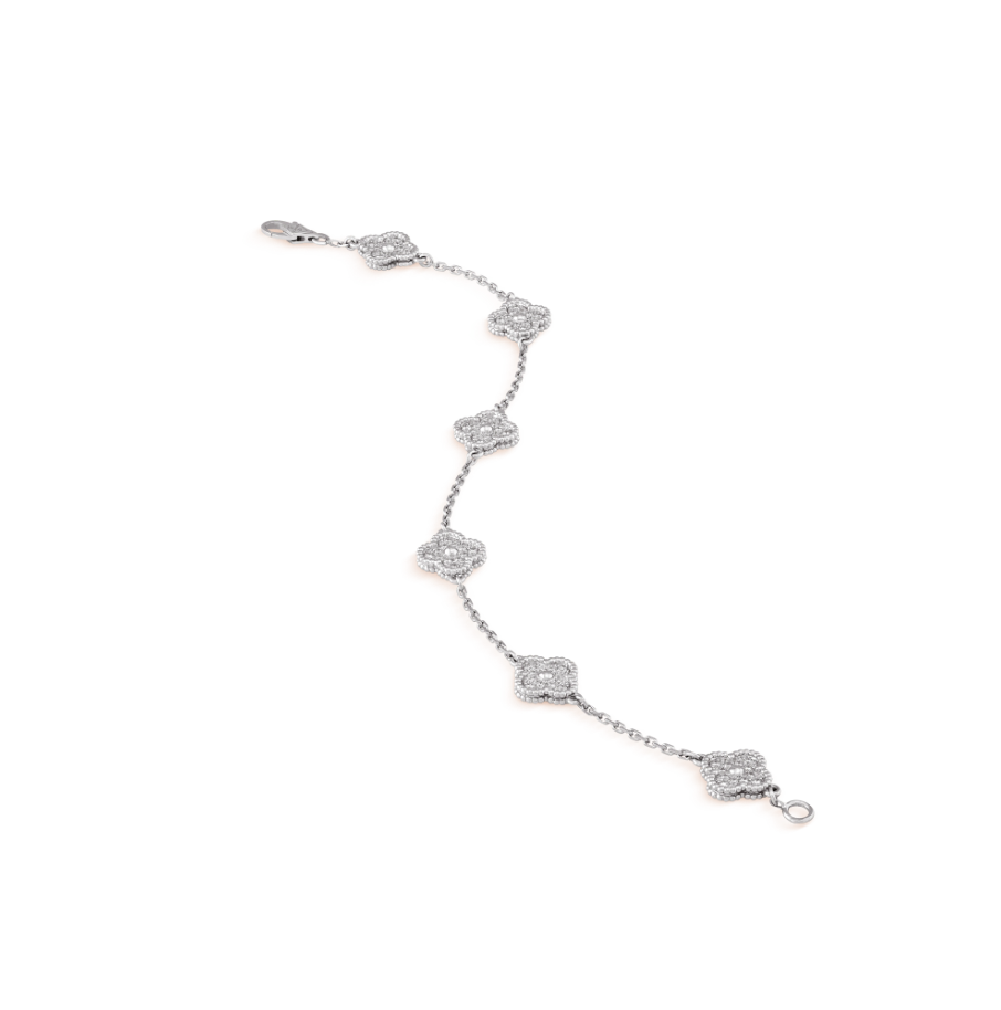 [Everoly JW]Silberarmband mit Kleeblatt-Motiv und 6 Diamanten