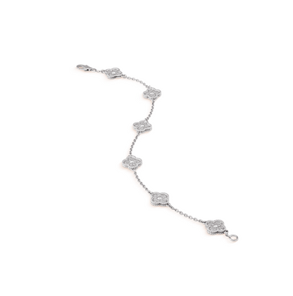 [Everoly JW]Silberarmband mit Kleeblatt-Motiv und 6 Diamanten