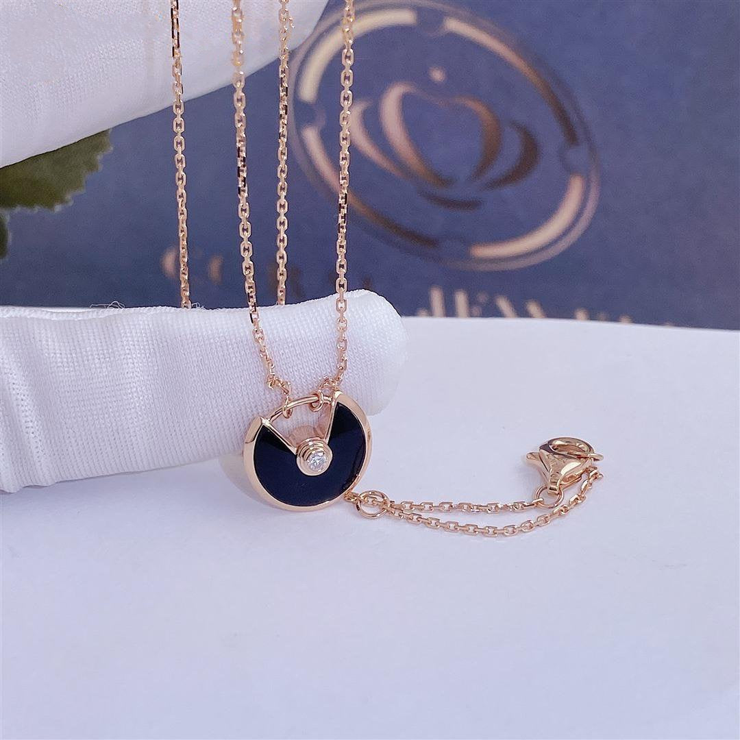 [Olivia JW]AMULETTE ROSE GOLD ONYX NECKLACE