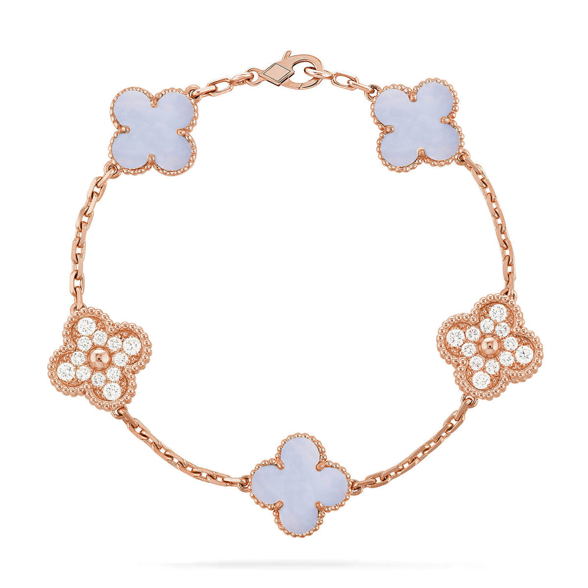 [Everoly JW]  CLOVER 5 MOTIF PURPLE CHALCEDONY BRACELET COLLECTION