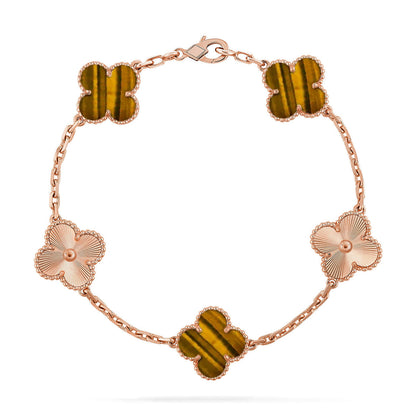 [Everoly JW]  CLOVER 5 MOTIFS TIGER EYE BRACELET COLLECTION