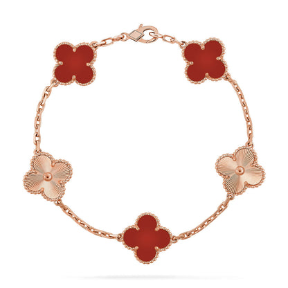 [Everoly JW]  CLOVER 5 MOTIF RED CORNELIAN BRACELET COLLECTION