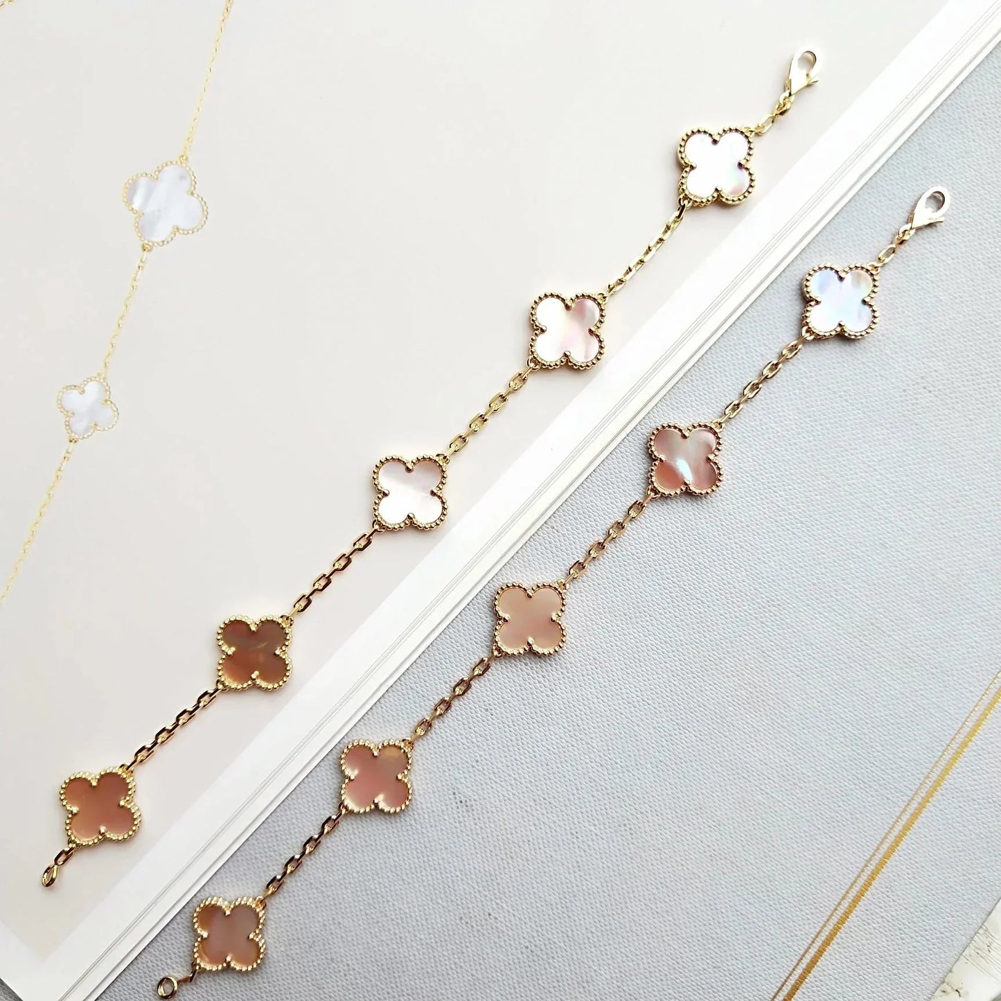 [Everoly JW]  CLOVER 5 MOTIFS  PINK MOP BRACELET COLLECTION