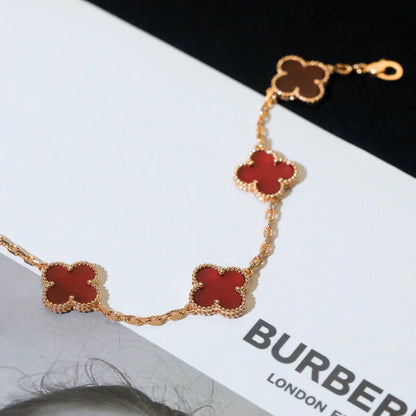 [Everoly JW]  CLOVER 5 MOTIF RED CORNELIAN BRACELET COLLECTION