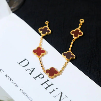 [Everoly JW]  CLOVER 5 MOTIF RED CORNELIAN BRACELET COLLECTION