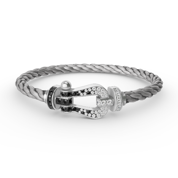 [Everoly JW]FORCE GROSSES HUFEISEN-ARMBAND MIT SCHWARZEN WEISSEN DIAMANTEN, SILBER