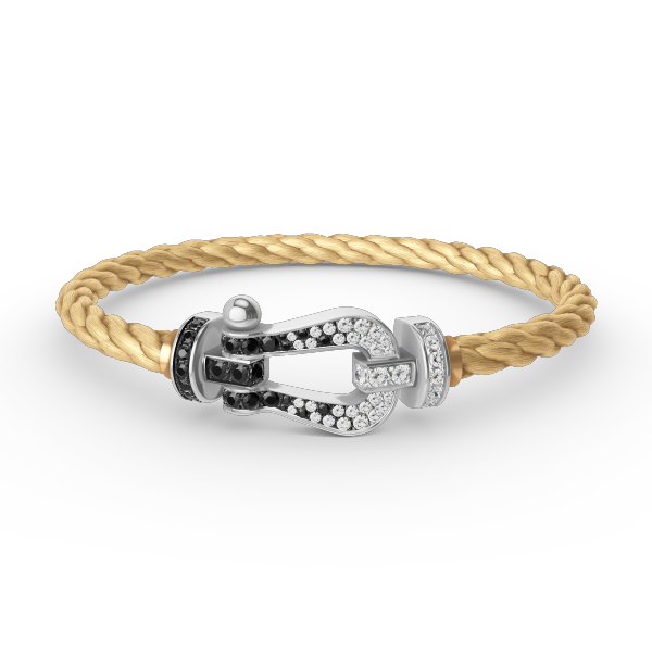[Everoly JW]FORCE GROSSES HUFEISEN-ARMBAND MIT SCHWARZEN WEISSEN DIAMANTEN, SILBER