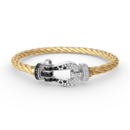 [Everoly JW]FORCE GROSSES HUFEISEN-ARMBAND MIT SCHWARZEN WEISSEN DIAMANTEN, SILBER