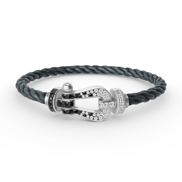 [Everoly JW]FORCE GROSSES HUFEISEN-ARMBAND MIT SCHWARZEN WEISSEN DIAMANTEN, SILBER