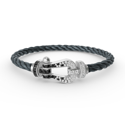 [Everoly JW]FORCE GROSSES HUFEISEN-ARMBAND MIT SCHWARZEN WEISSEN DIAMANTEN, SILBER