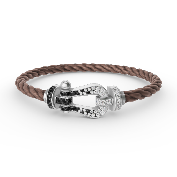 [Everoly JW]FORCE GROSSES HUFEISEN-ARMBAND MIT SCHWARZEN WEISSEN DIAMANTEN, SILBER