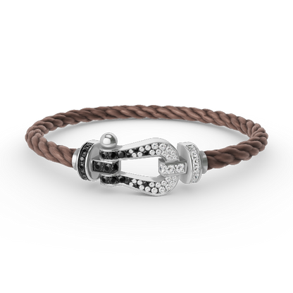 [Everoly JW]FORCE GROSSES HUFEISEN-ARMBAND MIT SCHWARZEN WEISSEN DIAMANTEN, SILBER