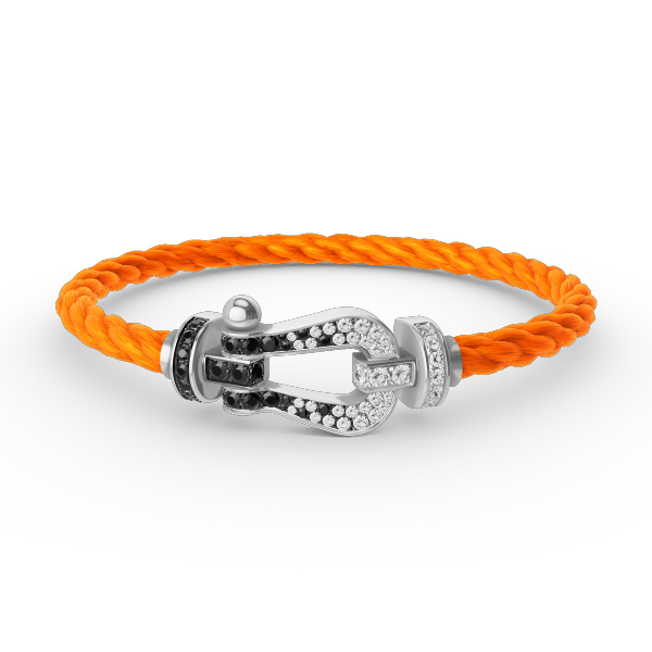 [Everoly JW]FORCE GROSSES HUFEISEN-ARMBAND MIT SCHWARZEN WEISSEN DIAMANTEN, SILBER