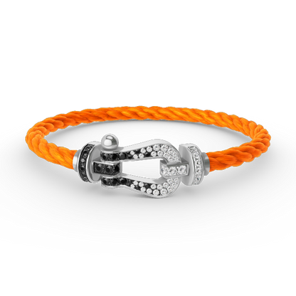 [Everoly JW]FORCE GROSSES HUFEISEN-ARMBAND MIT SCHWARZEN WEISSEN DIAMANTEN, SILBER