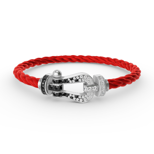 [Everoly JW]FORCE GROSSES HUFEISEN-ARMBAND MIT SCHWARZEN WEISSEN DIAMANTEN, SILBER