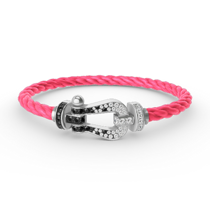 [Everoly JW]FORCE GROSSES HUFEISEN-ARMBAND MIT SCHWARZEN WEISSEN DIAMANTEN, SILBER