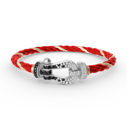 [Everoly JW]FORCE GROSSES HUFEISEN-ARMBAND MIT SCHWARZEN WEISSEN DIAMANTEN, SILBER