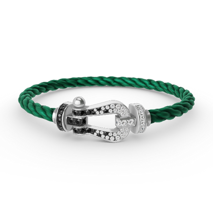 [Everoly JW]FORCE GROSSES HUFEISEN-ARMBAND MIT SCHWARZEN WEISSEN DIAMANTEN, SILBER
