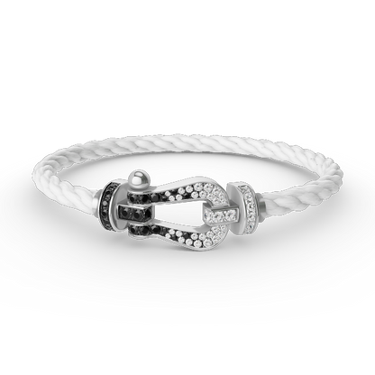 [Everoly JW]FORCE GROSSES HUFEISEN-ARMBAND MIT SCHWARZEN WEISSEN DIAMANTEN, SILBER