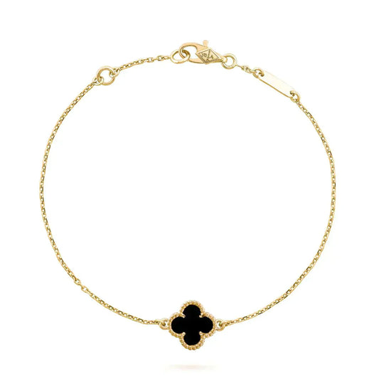 [Olivia JW]CLOVER ONYX SINGLE FLOWER BRACELET
