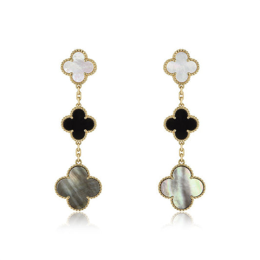 [Olivia JW]CLOVER EARRINGS GOLD ONYX MOP 3 MOTIF