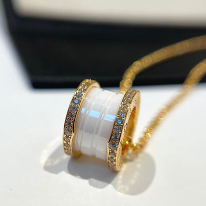 [OLIVIA]ZERO 1 WHITE CERAMIC DIAMOND PINK GOLD NECKLACE